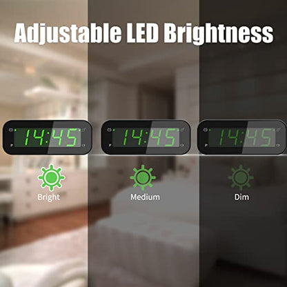 KWANWA 2-in-1 Digital Alarm Clock with Indoor Thermometer - size: Green Digital Display
