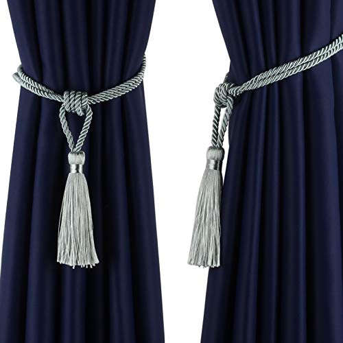 2 Pack Curtain Tiebacks Handmade Tassel Rope Curtain Holdbacks - color: Light Blue, size: 2p