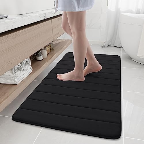Buganda Memory Foam Bath Mat 47 x 24, Ultra Soft Absorbent Bathroom Rugs - color: Black, size: 47" X 24"