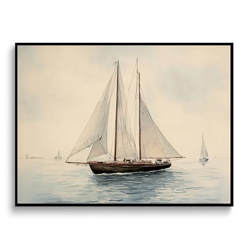 BZBIUI Vintage Sailboat Wall Art, Framed Coastal Boat Canvas Print, 12 x 16 - color: sailboat, size: 16"L x 12"W