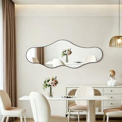 65.7"x24" Irregular Full Length Mirror, Abstract Wall Mirror - color: Black Odd Shape