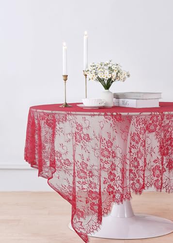 LuoluoHouse Red Tablecloth Lace Table Fabric 2pcs 60x120 Inch for Birthday - color: Red, size: 120" x 60" (2Pcs Rectangular)