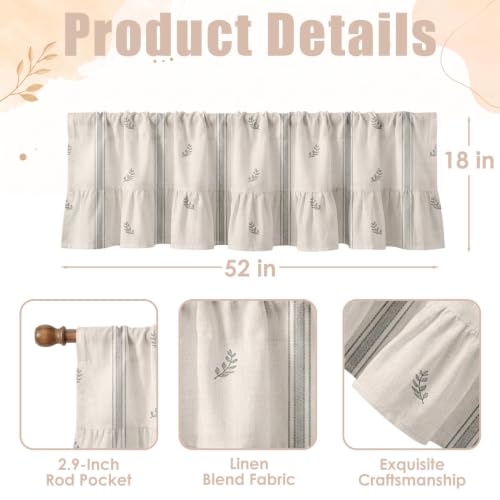 Emvency Valances for Windows, Line Ruffle Hem 2 Pack 52x18 Inch Beige Leaf - color: Leaf Beige