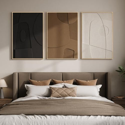 3D Textured Large Framed Abstract Wall Art for Living Room, 3Piece 24x36 In - color: Black White Brown B, size: 24"w X 36"h X 3pcs