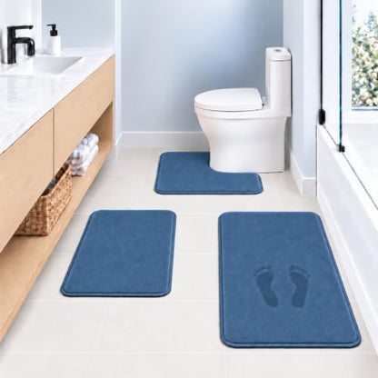 RUN HELIX Bathroom Rugs Sets 3 Piece, Soft Absorbent Memory Foam Bath Mats Set, Dry Fast Bath Mat, Machine Washable Bath Rug Set for Bathroom （Misty Blue） - color: Misty Blue