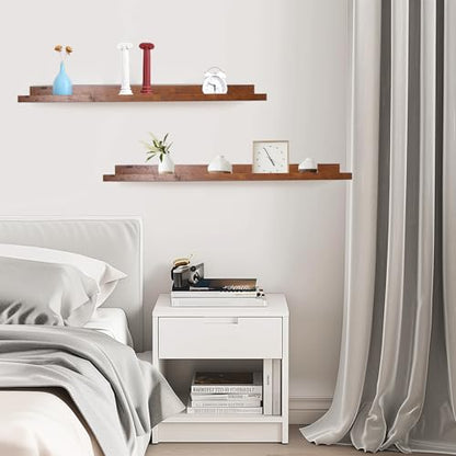 Muzilife 35.4" Large Floating Shelves Wood Wall Shelf with Lip, 2Pcs, Honey - color: Honey, size: 35.4"