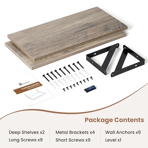 Axeman Floating Shelves for Wall, 16'' x 8'' Grey Wall Shelves Set of 2 - color: Grey, size: 16 Inch