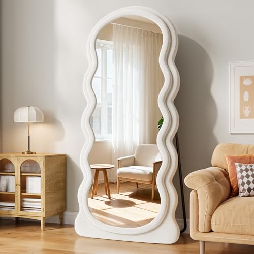 Full Length Mirror, 63"x24" Full Body Mirror with Stand - color: Arch Wavy- White, size: 63"L x 24"W