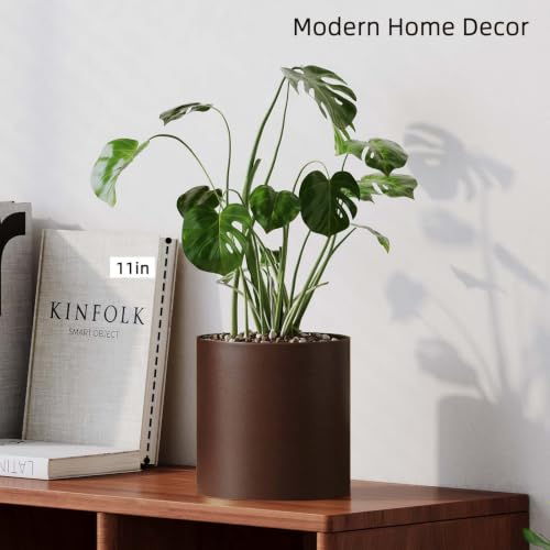 7 Inch Coffee Metal Plant Pot with Drainage Hole, Indoor Outdoor - color: Coffee