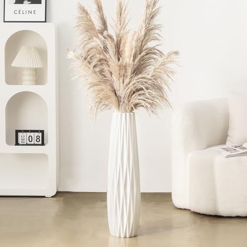 White Floor Vase, Ceramic 28" Tall Ribbed Decorative Flower Vases Large - size: 28 Inch Tall