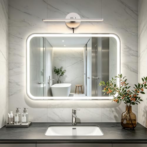 MantoLite Bathroom Vanity Light bar, Modern Brass LED Wall Sconce Over Mirror, Dimmable 3000K/4000K/6000K,Hardwired Bathroom Wall Light,24 Inch Bar Long Strip Sconce - color: Nickel, size: 16 inches