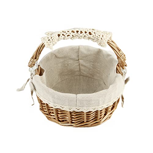 Wicker Basket with Handles, Woven Willow Storage Basket for Picnic,Decoration,Gift,Wedding (Beige Lace)