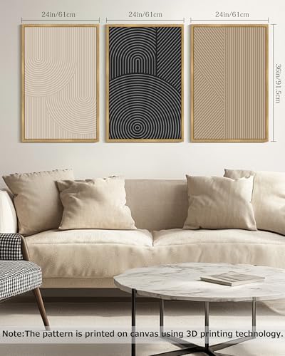 Drsoum Minimalist Boho Wall Art Framed Modern Abstract Neutral Line Wall Decor Mid Century Geometric Artwork Bedroom Living Room 24x36in Natural Framed - color: Wildflower Bouquet, size: 36L" x 24W", Natural Framed