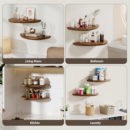 Solid Walnut Floating Shelves for Wall 15.7" Set of 2, Wall Mounted Shelf - color: Walnut