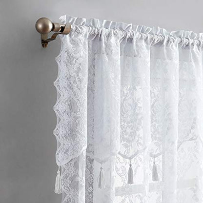 Warm Home Designs White Lace Curtain Panels with Valances. L White 84 - color: White, size: 54"W x 84"L (Pack of 2)