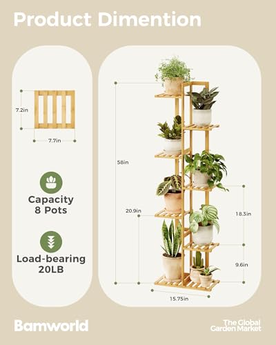Bamworld Bamboo Plant Stand Indoor 7 Tiered Plant Shelf, Natural 55 Inch - color: Natural 7Tiered