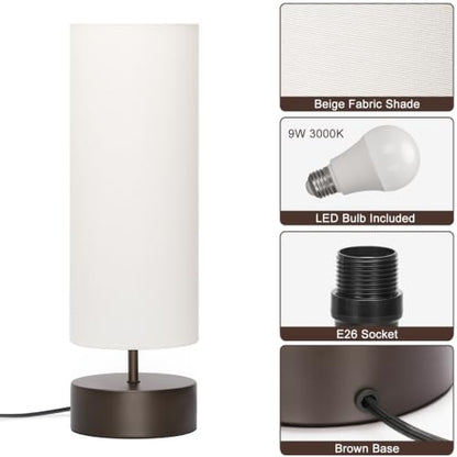 3 Way Dimmable Touch Control Table Lamp, Bedside Table Lamp with Dark Brown Base, Modern Nightstand Lamp with Beige Shade, Simple Night Light for Bedroom Living Room Home Office, 9W LED Bulb Included - color: Brown Base with Beige Shade
