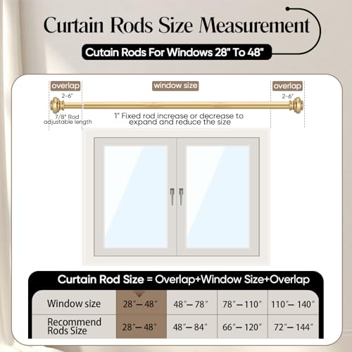 SIMEWIN Heavy Duty Curtain Rods, 1 Inch Gold, 28 to 48 Inches, Adjustable, Wall Mounted, Metal, Glossy Gold Finish, Classic Finials - color: Gold, size: 28"-48"