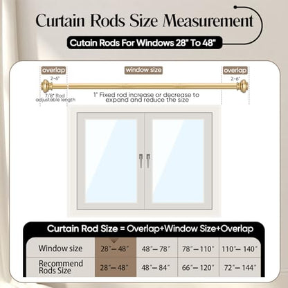 SIMEWIN Heavy Duty Curtain Rods, 1 Inch Gold, 28 to 48 Inches, Adjustable, Wall Mounted, Metal, Glossy Gold Finish, Classic Finials - color: Gold, size: 28"-48"