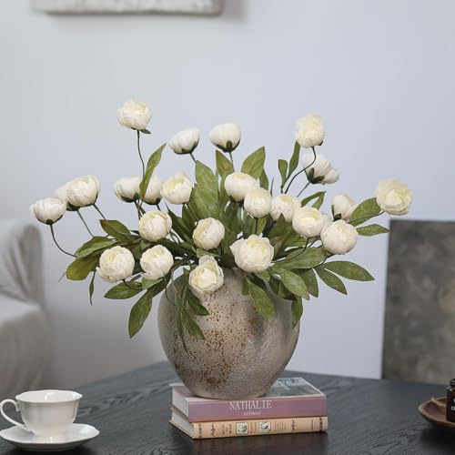 VIERENA 6 Pcs 27" Faux Silk Peony Artificial Flowers Stems for Vase (Cream) - color: Cream
