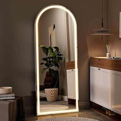 VooBang 64"x21" LED Arched Mirror Full Length with Dimmable Lights - color: White, size: 64"L x 21"W
