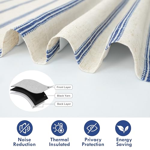 DriftAway Farmhouse Double Layer Linen Blackout Tie Up Curtains Thermal Insulated Vertical Striped Fully Lined Balloon Roman Shade Bathroom Window Adjustable Rod Pocket 25 Inch by 47 Inch Navy - color: Navy Blue, size: 25"W x 47"L (Pack of 1)