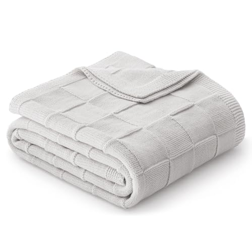 Whale Flotilla Checkered Knit Throw Blanket for Couch, Light Grey - color: Light Grey, size: 50x60 Inch