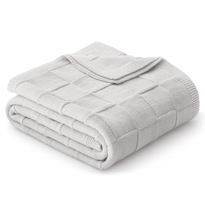 Whale Flotilla Checkered Knit Throw Blanket for Couch, Light Grey - color: Light Grey, size: 50x60 Inch