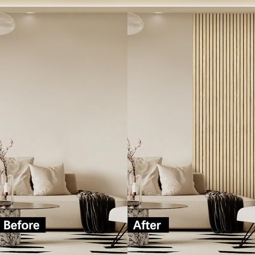 Wood Slat Wall Panel 2 PCS - Extra-Long Wood Wall Panels for Soundproof Home & Office, Easy Peel and Stick Acoustic Panels for Noise Cancelling (Oak 11.8"W x 94.5"L) - color: Oak-2 Packs