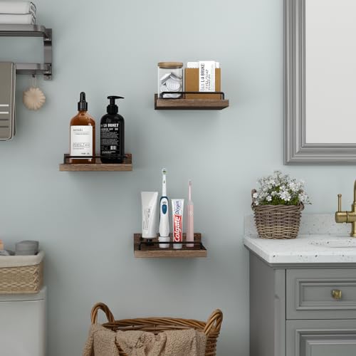 RYOFOBETTO Small Floating Shelf, 6X6 Inches Farmhouse Wall Shelves for Living Room, Bedroom, Picture Frames, Plants, Kitchen, Set of 3 (Brown) - color: Dark Brown, size: 6"