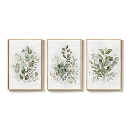 Framed 3 Piece Sage Green Botanical Wall Art for Living Room,16x24 In - color: Green & White, size: 16" W x 24" H x 3Pcs