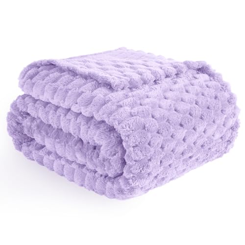 Vessia Flannel Fleece Throw Blanket, 3D Jacquard Light Purple Fuzzy and Warm Blanket for Couch, Sofa, Bed, 300GSM Super Soft Touch Cozy Home Decor for All Seasons (50x70 inches) - color: Light Purple, size: 50×70inch