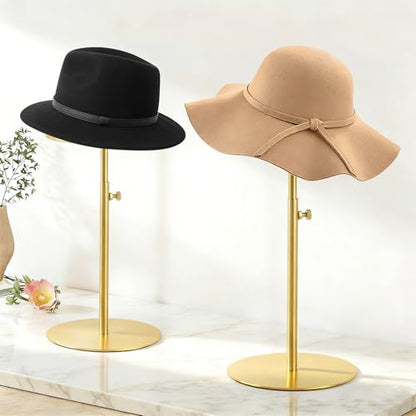 2 Pack Golden Hat Display Stand Adjustable Height 8.7-14.6 Inches