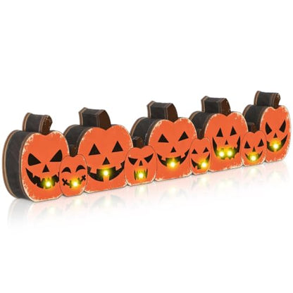 Yousoontic Halloween Pumpkin Decor Indoor, Wood JackoLantern Table Sign - style: Spooky Pumpkin