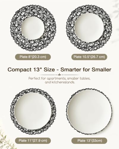 AHHFSMEI Paper Braided Round Placemats Set of 12 Natural Non-Slip Heat Resistant Table Mats for Dining Tables Woven Indoor & Outdoor Place mats(Black,12) - color: Black