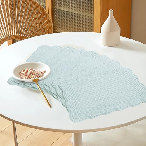 HOMBYS Quilted Placemats Set of 6 Washable-13x18 inches Rectangular Placemats for Kitchen Table-100% Cotton Fabric Rectangular Table Mats, (Light Blue) - color: Light Blue