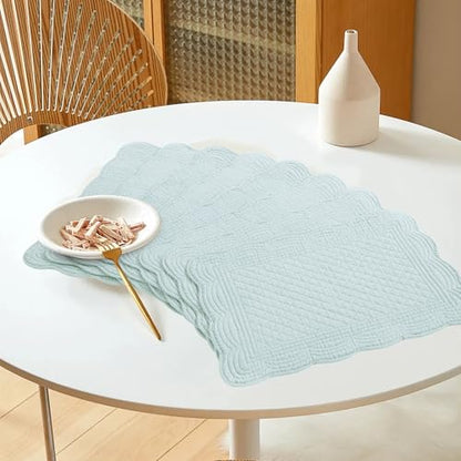 HOMBYS Quilted Placemats Set of 6 Washable-13x18 inches Rectangular Placemats for Kitchen Table-100% Cotton Fabric Rectangular Table Mats, (Light Blue) - color: Light Blue