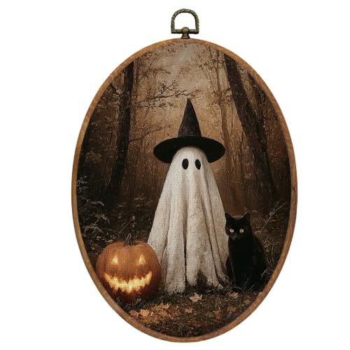 Mcehtle Gothic Black Cat Halloween Ghost Wall Art Decor Framed 8.6x11.4 - color: Colour 22