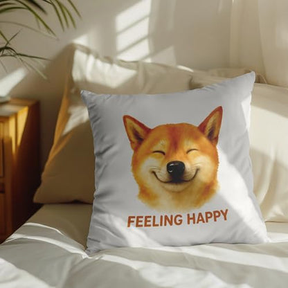 Happy Shiba Inu Pillow Cover 18x18 Inches, Feeling Happy Dog Decor - color: Happy Shiba Inu
