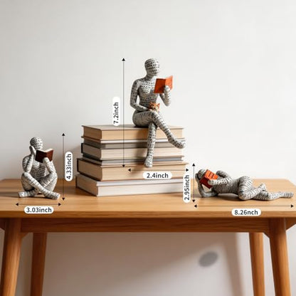 3 Packs Reading Women Thinker Statue, Modern Abstract Decoration on Shelf Table Desk, Home Decor for Living Room, Office