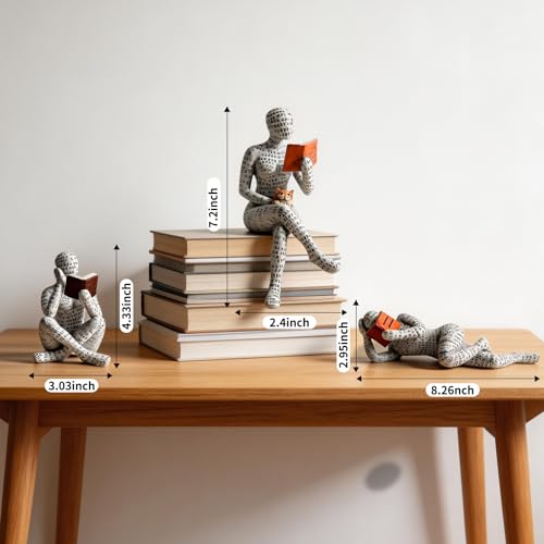 3 Packs Reading Women Thinker Statue, Modern Abstract Decoration on Shelf Table Desk, Home Decor for Living Room, Office