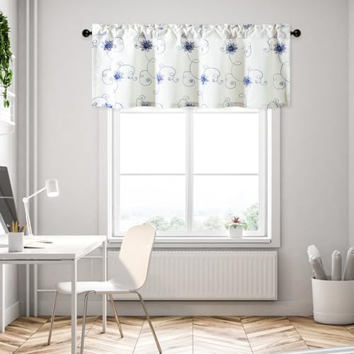 VOGOL Blue Floral Vine Embroidered Window Valance, 60 x 18, 1 Panel - color: Hy-blue, size: 60"W x 18"L (Pack of 1)