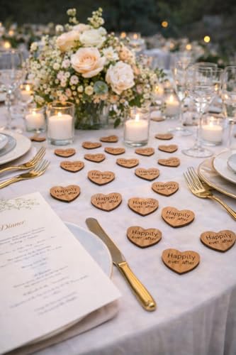 Happily Ever After Engraved Wooden Heart Table Scatter, 100 Count