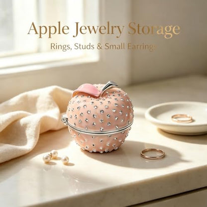 Cute Apple Metal Jewelry Box Daisy Trinket Organizer Storage Gift For Women - color: apple-pink