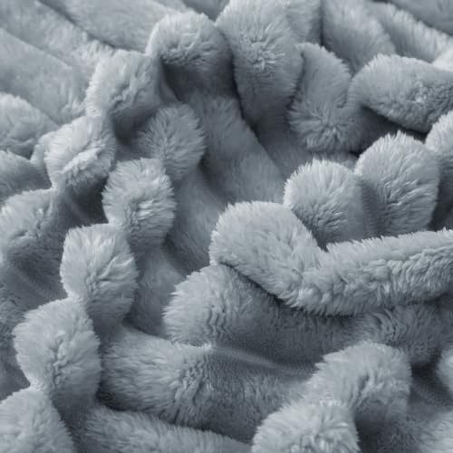 Taliska Ribbed Fleece Throw Blanket for Couch, Grey, 50"x60" - color: Grey, size: Throw(50"x60")