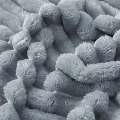 Taliska Ribbed Fleece Throw Blanket for Bed, Grey, 90"x90" - color: Grey, size: Throw(90"x90")