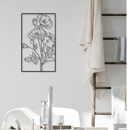 Therwen 3 Pcs Black Metal Wall Art Minimalist Wall Decor for Bedroom Flowers Decor Hanging Flower Bathroom Art Flower Line Sculpture Kitchen Decoration 16.5 x 9.8 Inch - style: Chic Style