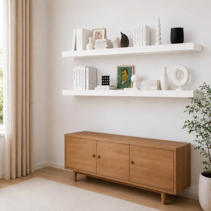 Floating Shelves Set of 2, 48 Inch Long 8" Deep, Heavy Duty Wood Wall Mounted Shelves for Bathroom Living Room Kitchen, Book Shelves with Thickened Hidden Bracket - White - color: White, size: 48'' x 8''x 2''(set of 2）