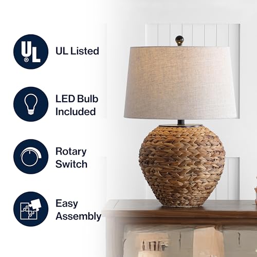 JONATHAN Y Alaro Table Lamp Woven Water Hyacinth Basket 24.5", Natural - color: Natural
