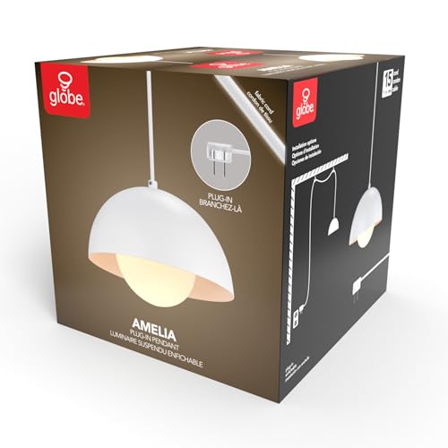 Globe Electric Amelia 1-Light Plug-in Pendant Lighting, Matte White, White Glass Shade, Bulb Not Included - color: Matte White